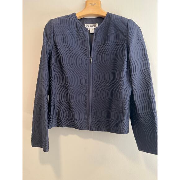 Carlisle Quilted Textured Jacket Zip Up Navy Blue Silk Blend Size 14 SG - Picture 1 of 11